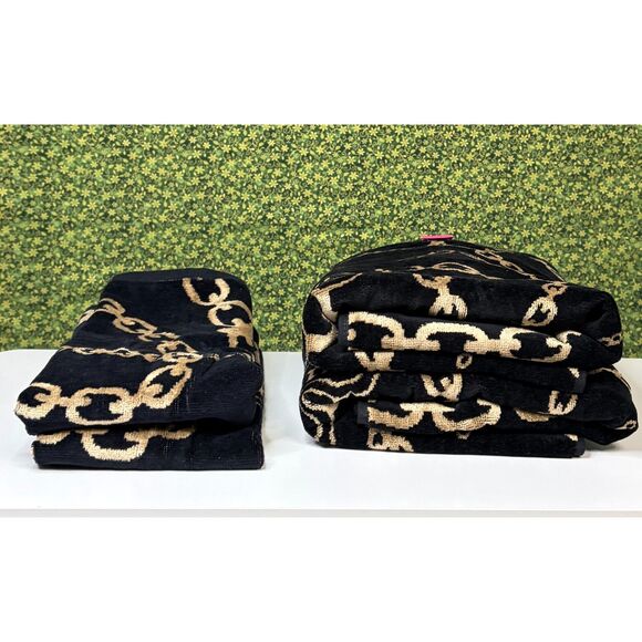 Juicy Couture Black & Gold Chain Bath Towels Luxury Cotton/Viscose Glam Bathroom - Picture 4 of 10